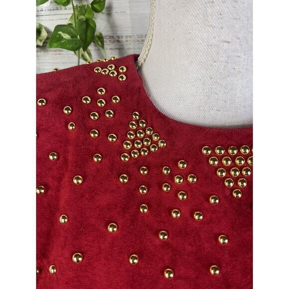 Pia Rucci Vintage Red Leather Dress size 12 Gold Studs 80's Dynasty Christmas - Picture 10 of 16